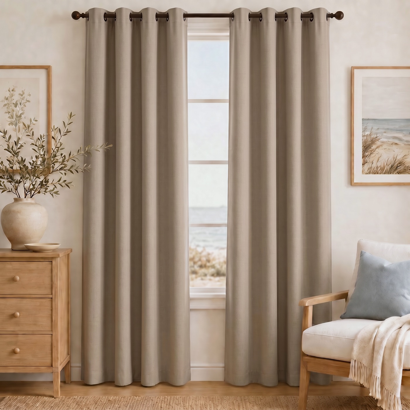 Linen-Look Blackout Curtain in Natural Flax, styled in a room